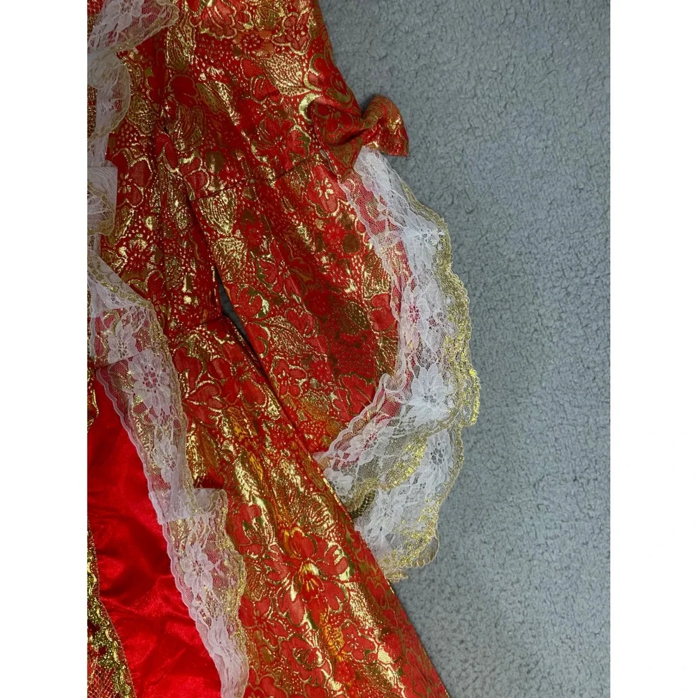 Girls Red Gold Brocade Marie Antoinette Rococo Costume Gown Dress Size 10-12